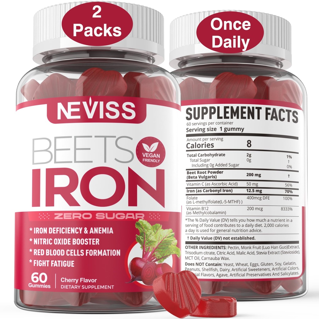 Demir, Metil B12, Folate, C vitamini ile Arıt Kökleri - Nitrik Çimento ve Demir Seviyeleri Arttırın, Enerji Desteği, Fatigue, Beetroot & Gentle Iron Supplement, Sugar Free, 120 Count