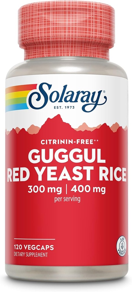 SOLARAY Guggul Gum Extract & Red Yeast Rice - Sağlıklı Kartiovasküler Fonksiyonlar Desteği - Lab Onaylandı - 60 Hizmet, 120 VegCaps