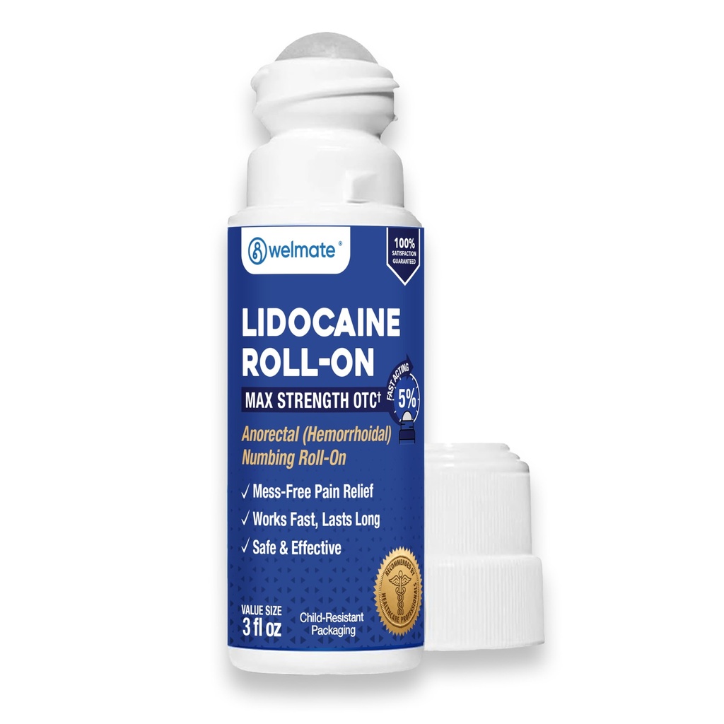 WELMATE-% 5 Lidoka Roll On | En Güçlü Topical Pain Relief w/Aloe Vera | Hızlı Acting | No Mess Applicator | Kas & Ortak Destek | Lidoka Krem | Numbing Cream | 3 Oz Topical Pain Relief w/Aloe Vera | Hızlı Acting | No Mess Applicator | Kas & Ortak Destek | Lidoka