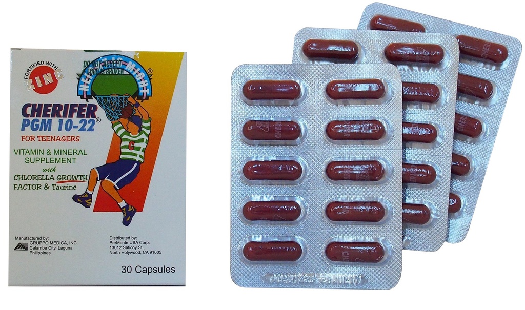 CHERIFER Capsule ile çinko, Double Klorella Büyüme Faktör & Taurine PGM 10-22 (30 Capsules)