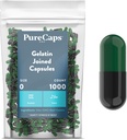 PureCaps USA - Boş Gelatin Capsules Boyutu 0| 1.000 Joined Pills / Green/Black / Non-GMO sertifikalı | SLS, Gluten, Preservative Free Free
