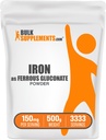BulkSupplements.com Ferrous Gluconate Toz - Enerji için Temel Mineral, Demir 18 mg - Demir Supplements, Gluten Free, 150 mg per Service, 500g (1.1 lbs) (Paket 1)