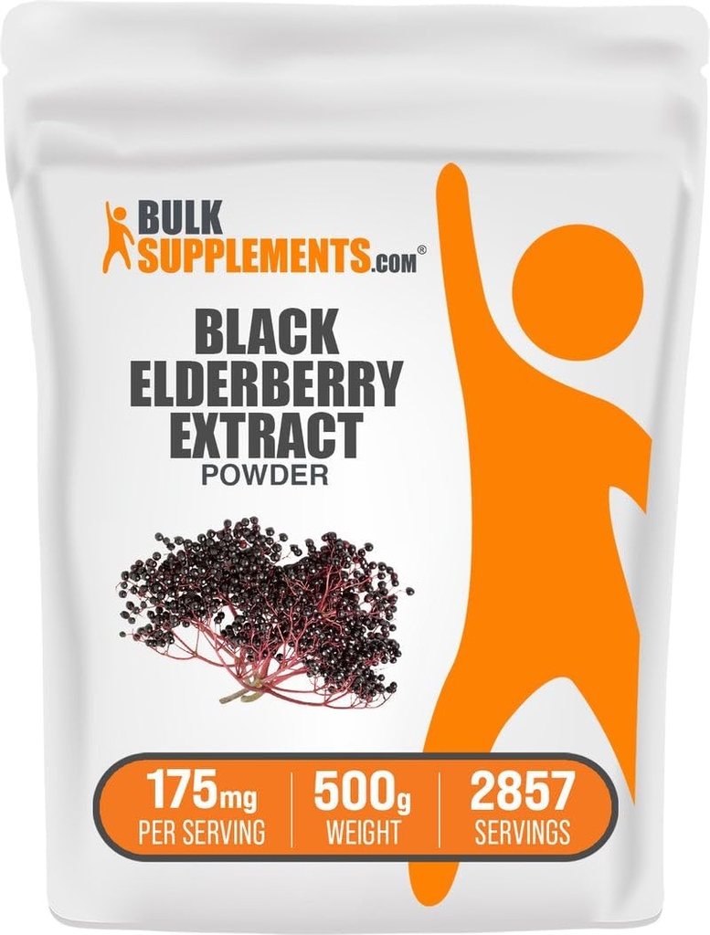 BulkSupplements.com Elderberry Extract Toz - Yaşlılar Black Elderbrry'den Kaynaklandı, Immune Support Supplement - Gluten Free - 175 mg per Service, 500g (1.1 lbs) (Pack of 1)