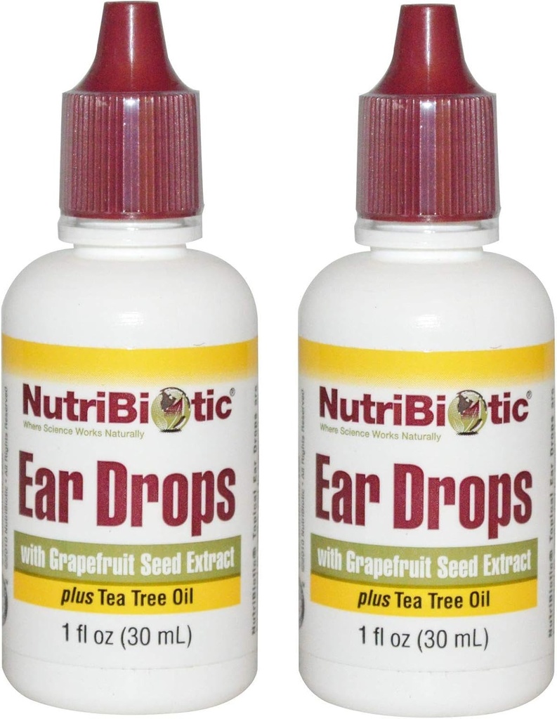 NutriBiotic Ear Drops with Grapetre Seed Extract and Tea Tree Oil (Pack of 2), 1 Oz Every