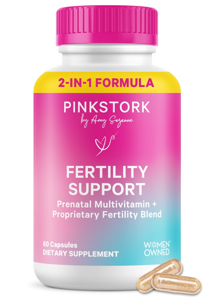 Pink Stork Ferttitude Supplements for Women | 2in-1 Conception Support with Inositol, Vitex & Vitamins | Çevrim Düzenliliği, Hormon Denge & Reproductive Wellness | 60 Capsules