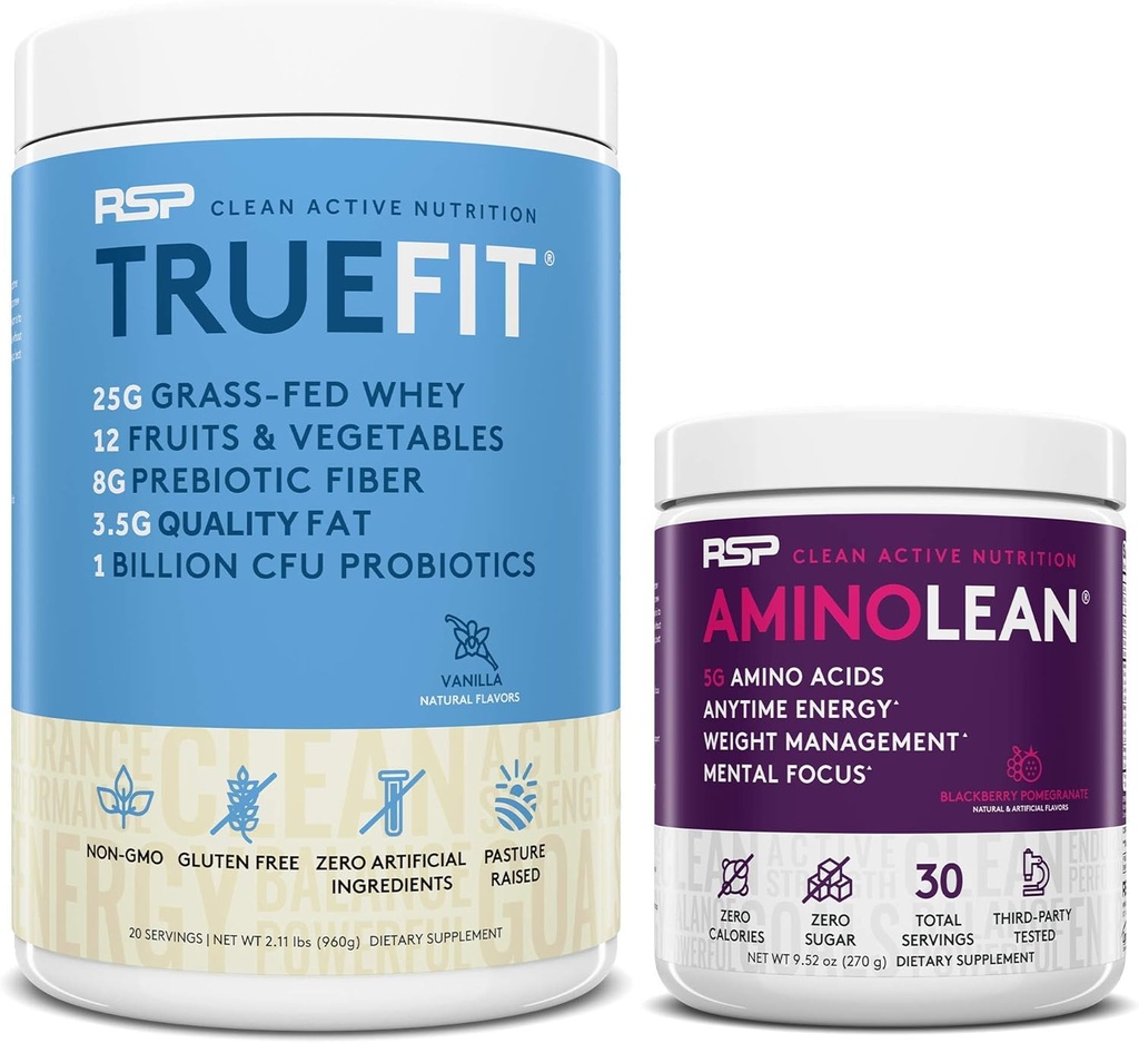 RSP NUTRITIONEnergyLean Pre Workout Energy (BlackBerry Pomegranate 30 Hizmet) GerçekFit Protein Tozu (Vanilla 2 LB) ile