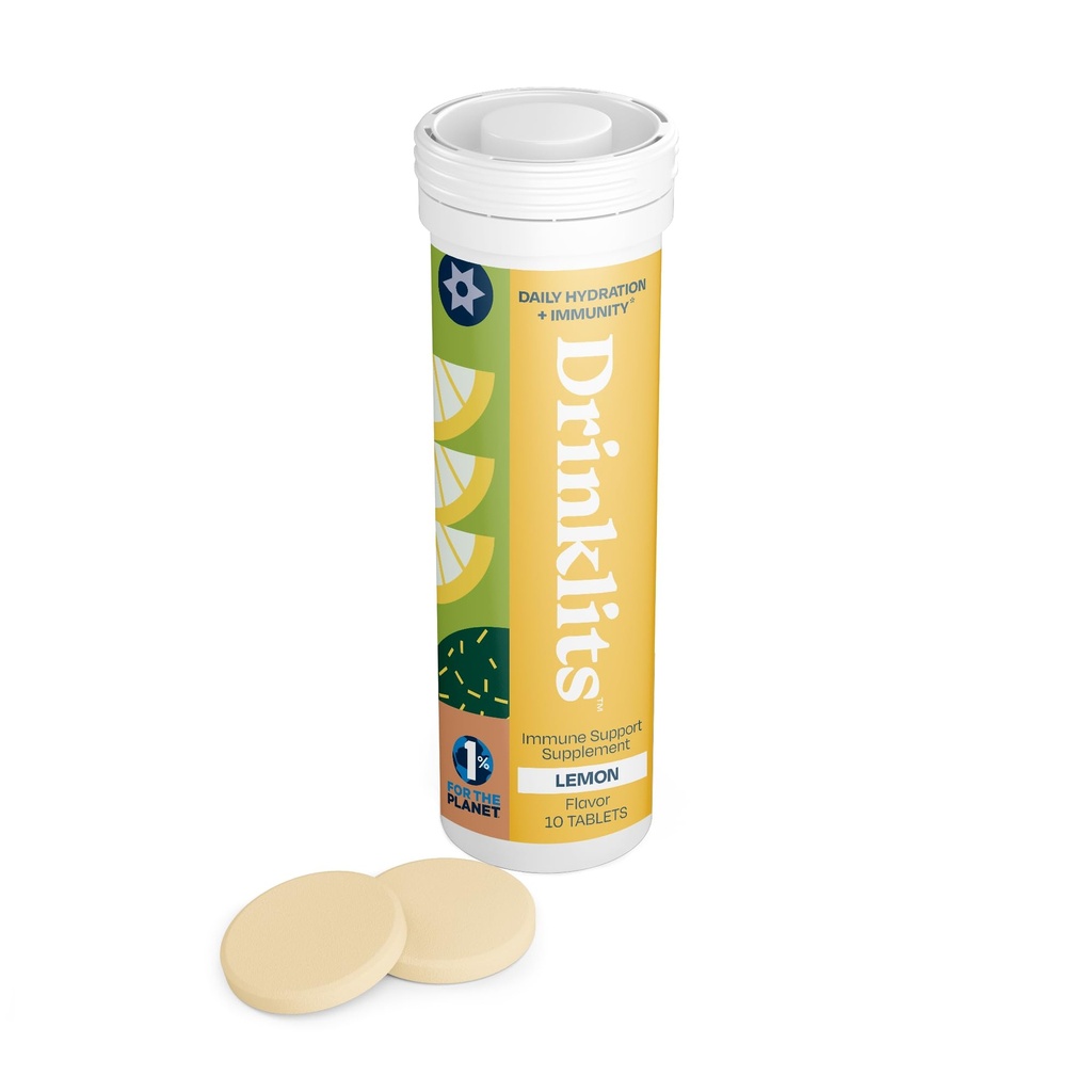 Drinklits Lemon Daily Immune Support Tablets | 0g Sugar - Vitamin C - Electrolytes - Botanical Blend | Single Tube (10 Tablets/Servings)