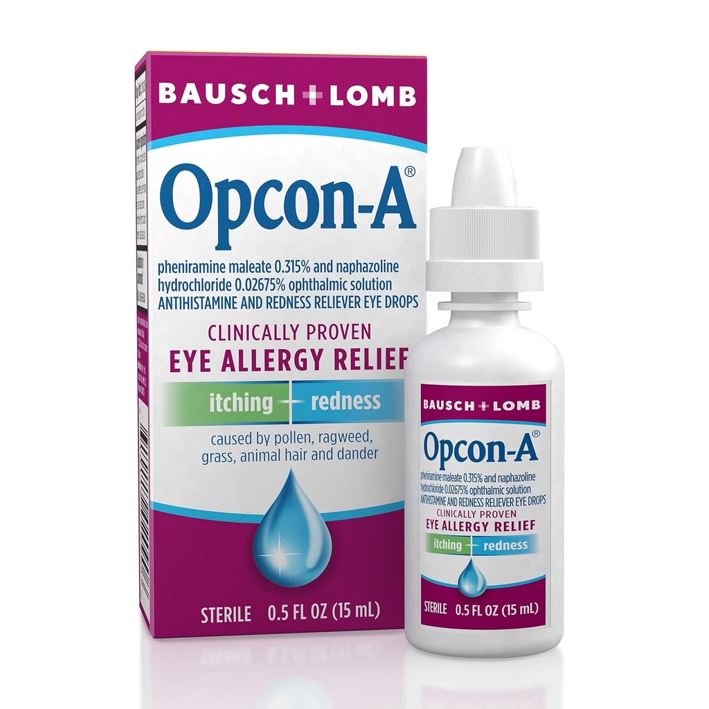 Opcon-A Vitamin Eye Drops by Bausch + Lomb, for Itch and Redness Relief, Red and Itchy Eyes Antihistamin Eye Drop, Klinik Olarak Proven Tedavisi, 0,5 Fl Oz
