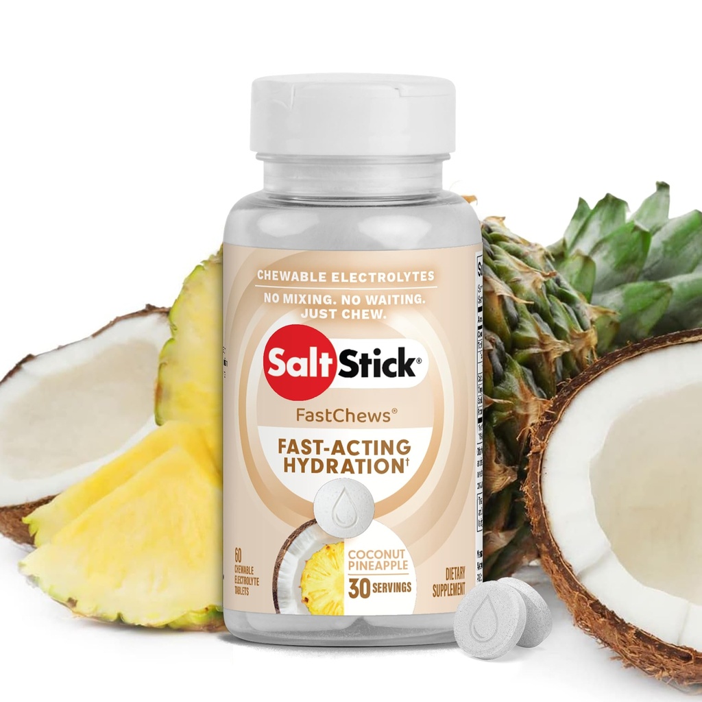SaltStick Electrolyte FastChews - 60 Coconut Pineapple Chewable Electrolytes - Koşu ve Hydration için Salt Tabletler, Electrolyte Chews - 60 Kont