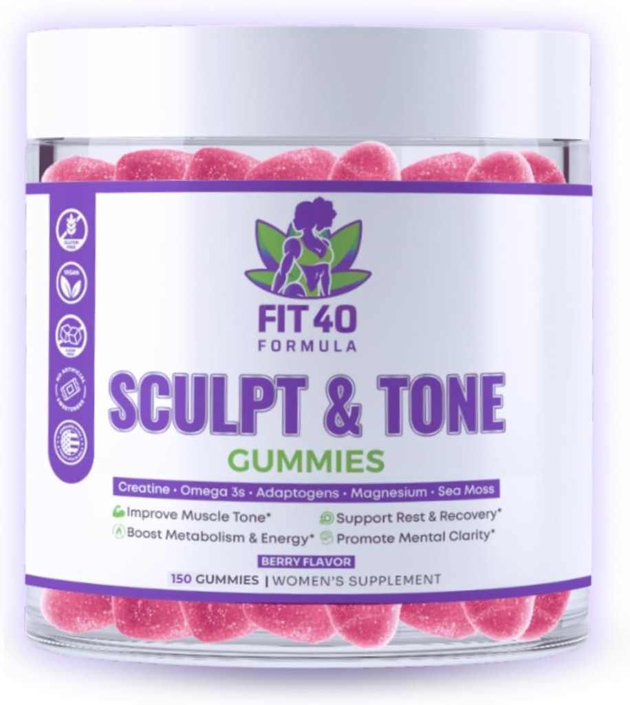 Sculpt & Tone Gummies for Women 40+ | Tinatine, Magnezyum Tart Cherry & Sea Moss | Peri-Menopause Support, Energy & PostWorkout Recovery | 150 Vegan Gummies