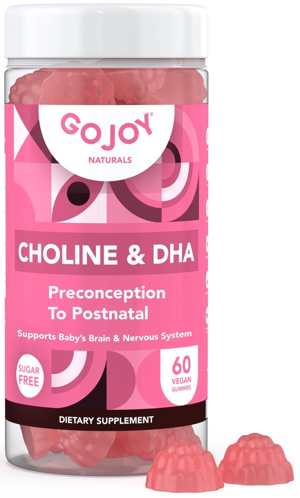 Prenatal Choline & DHA Gummies - Hamile Kadınlar için Postnatal Gummy Vitamin Supplement - Monk Meyvesi ile Tatlılandı - Gluten Ücretsiz, Vegan