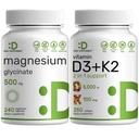 Magnezyum Glycinate 500 mg Veggie Capsules & Vitamin D3 5000iu + K2 100mcg Softgels Sche - Kolay Absorbed Chelated Mineral - D & K Essential Sunshine Vitaminleri
