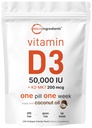 Mikro Malzemeler D3 50.000 IU + K2 MK-7 200 mcg, 240 Softgels | Virgin Coconut Oil | 2in-1 Bone, Immune & Heart Support | Easy to Swallow, Non-GMO 200 mcg, Non-GMO