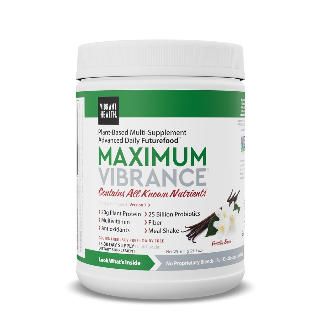 Vibrant Health, maksimum Vibrance, Complete Vegan Meal Shake with Plant-Based Protein, Vanilla Bean, 15 Hizmet