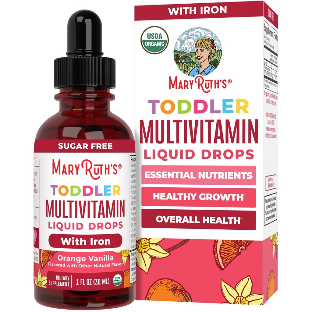 MaryRuth Organics Co Comelon Toddler Çocuklar Demir ile Çokvitamin | Immune Support | Toddler Vitaminler | USDA Organik | Sugar Free | Multivitamin Liquid Drops for Kids Ages 1-3 | Vegan | 1 Fl Oz