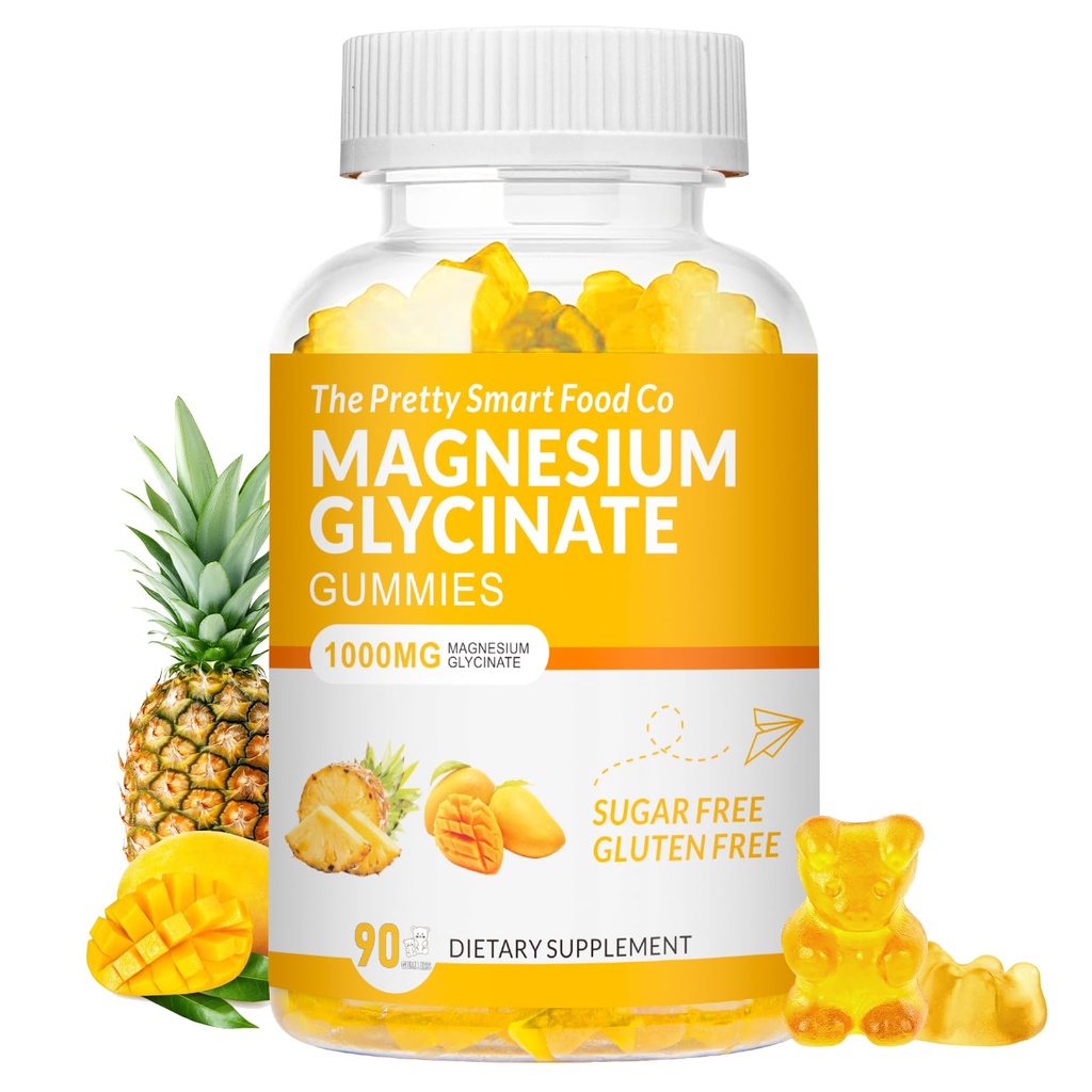 Magnezyum Glycinate Gummies 1000 mg - 90 Ct Magnezyum | Rahatlama, Stres Yardımı, Vitamin D, B6, CoQ10 Calm Mood & Sleep Support - Mango Pineapple Gummies
