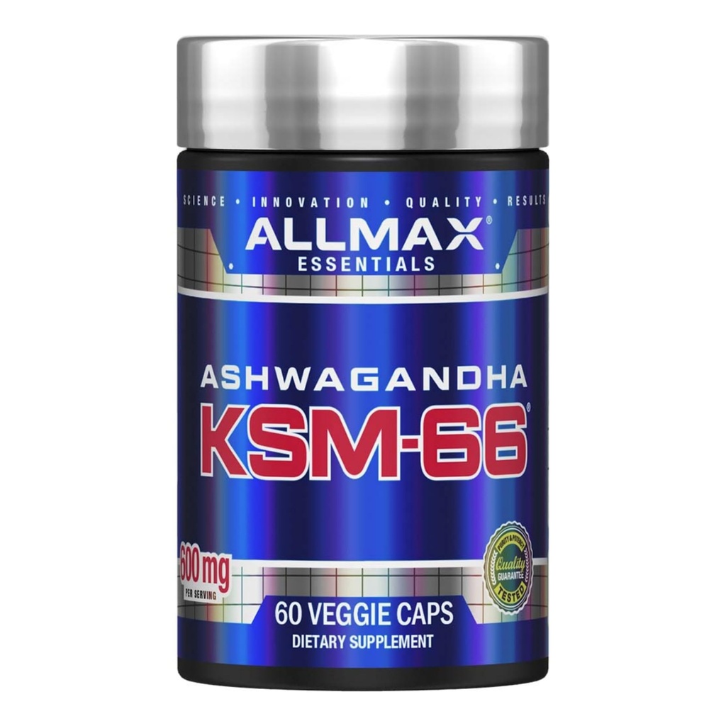 ALLMAX Essentials Ashwagandha KSM-66 (60 Veggie Caps) - Muscle Strength & Recovery - Non-GMO, Gluten Free - 30 Hizmet