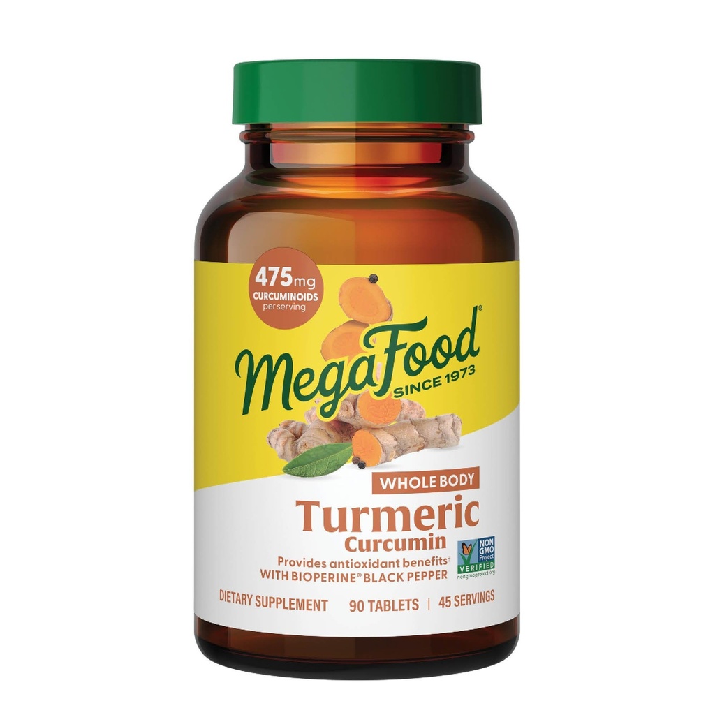 MegaFood Whole Body Turmeric Curcumin Supplement - Turmeric Supplement with Black Pepper & Vitamin C - 475 mg Curcuminoids Per Servis - Antioksi & Immune Support - Vegan - 90 Tablet, 45 Hizmetler