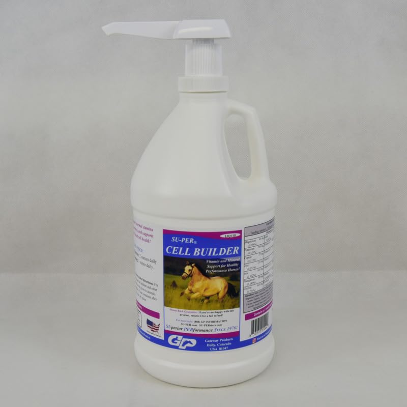 SU-PER Cell Builder Horse Supplement - Yüksek Demir Vitamin Mineral Performans Atları için Kan Builder Sıvı - 1/2 Gallon + Pump