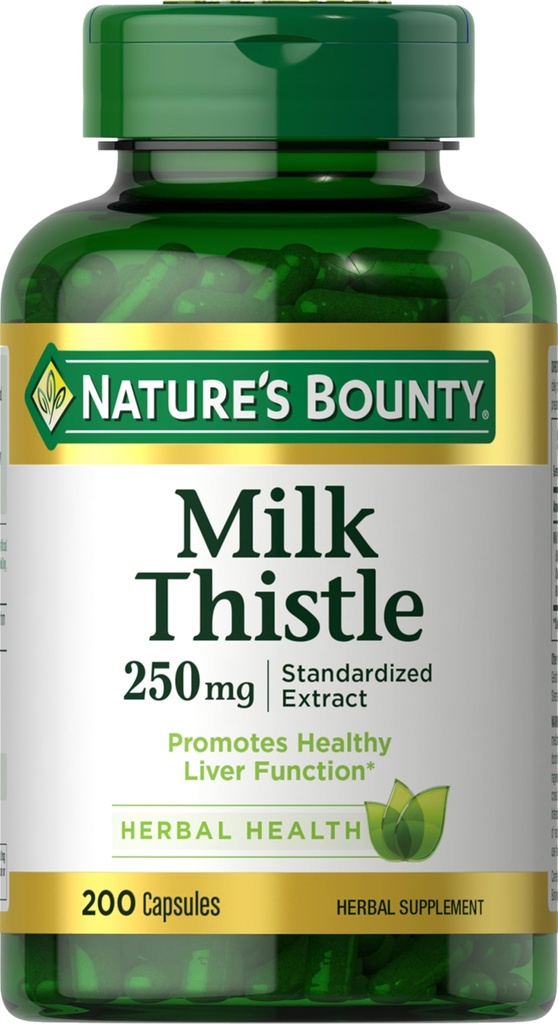 Nature's Bounty Milk Butle Capsules, Geleneksel olarak Liver Health için kullanılır, Herbal Supplement, 250 mg hizmet başına 200 Count