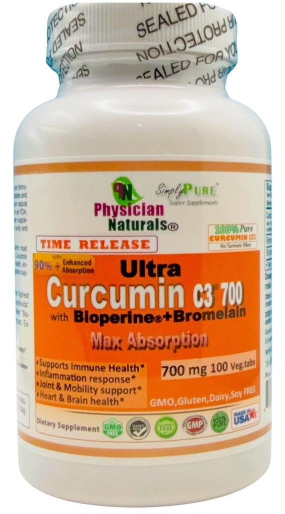 Ultra Curcumin C3 Zaman Konuşuyor Bioperine ve Bromelain Time Bülteni 700 mg 100 Veg.tabs Max Abxia