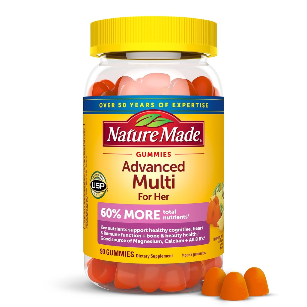 Nature Made Advanced Womens Gummy Multivitamins with Magnezyum Citrate, Food, B Vitamins, Multivitamin Gummies for Women, 90 Çok Vitamin Gummies, 30 Day Supply