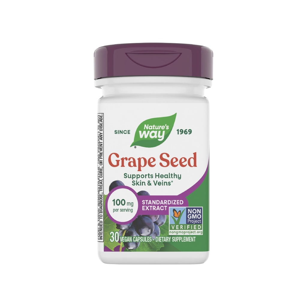 Nature's Way Grape Tohum Standardized Extract, Supports Health Skin and Veins*, Antioksi Support*, Non-GMO Project  Valid, 30 Vegan Capsules (Pazar Mayıs Vary)