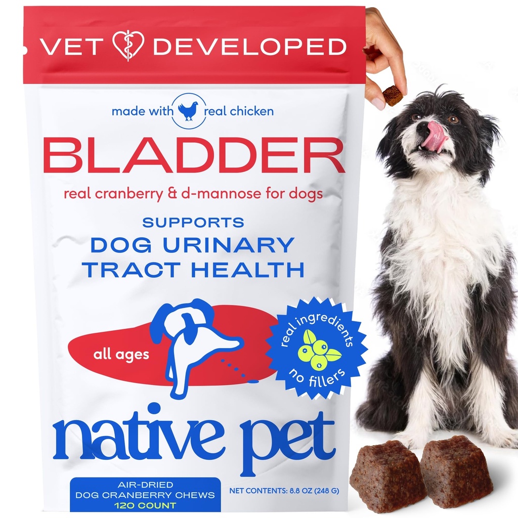 Yerli Pet Dog UTI Tedavisi - Köpekler için Cranberry Supplement Bladder Control & Kidney Desteği - Urinary Tract Enfeksiyonu ve Urinary Incontinence - Real Cranberry Extract - 120 Chews