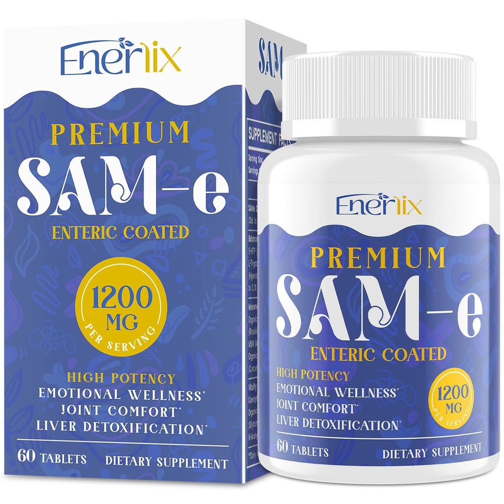 Beyin için 1200 MG SAM e Supplement, Mood, Ortak ve Liver, High Abors SAM-e (S-Adenosyl-L-Methionine) CoQ10, 5-HTP, Giric 60 Tabletler, Vegan