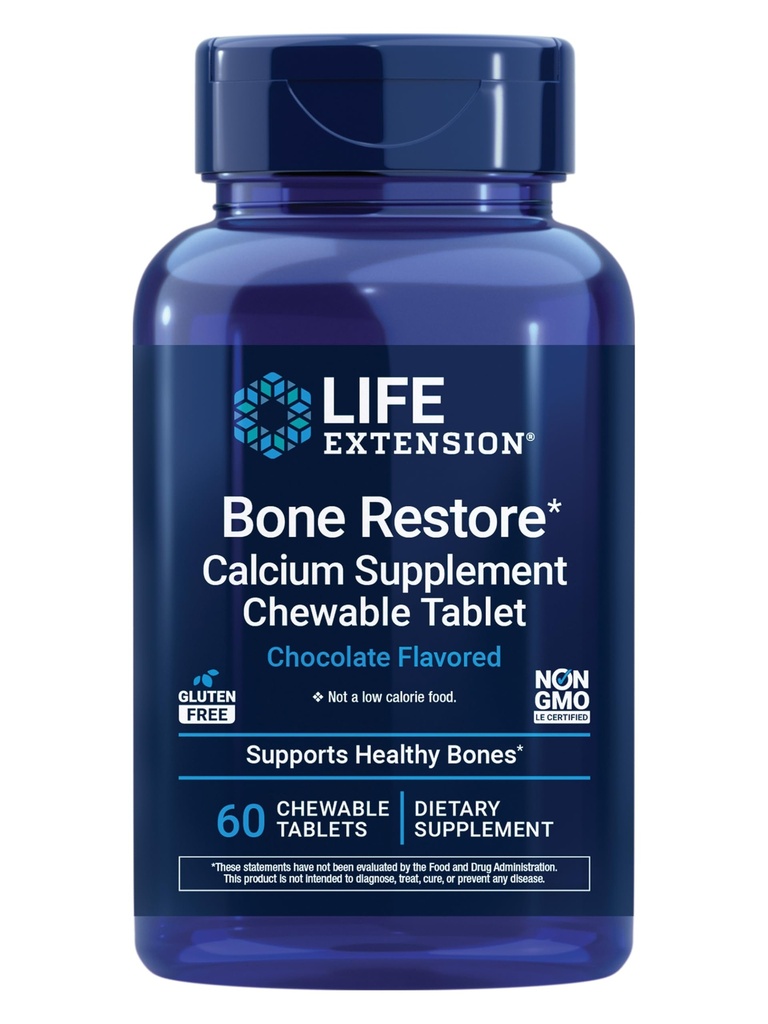 Life Extension Bone Restoreelli Supplement Chewable Tabletler, Bone Health Supplement, Food, Vitamin D, Minerals, Gluten Free, Non-GMO, 60 Tabletler