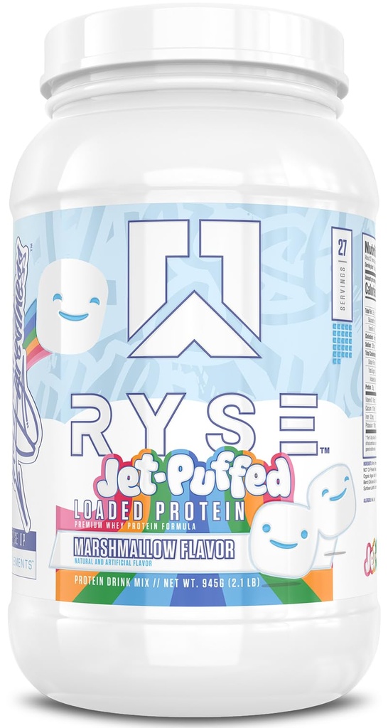 RYSE, Protein Tozu - Jet-Puffed Marshmallow - 25g Whey Protein Isolate & Yoğun Fiber & MCTs - Low Carb, Low Sugar, Digestive-Friendly - 27 Hizmet / 2 lb Tuba