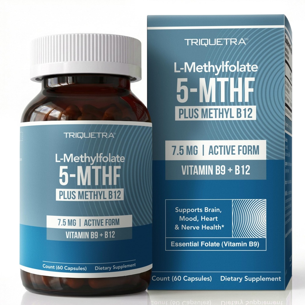 L Torchfolate 7.5 mg artı Torch B12 - Active 5MTHF Form, MTHFR Supplement - Bloodstream Ready Meed Folate + B12 Cofaksiyon - Destekler Mood, Homocysteine Torchation, Cognition (60 Capsules)