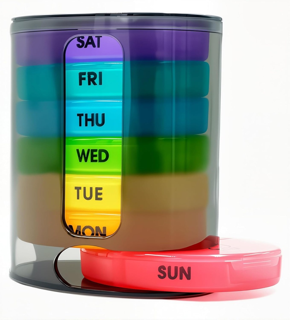 Haftalık Pill Organizer (Twice-A-Day), Portre 7 Günlük Pill Box Vakası Pills, Vitamin, Fish Oil, Supplements,Rainbow (Rainbow)