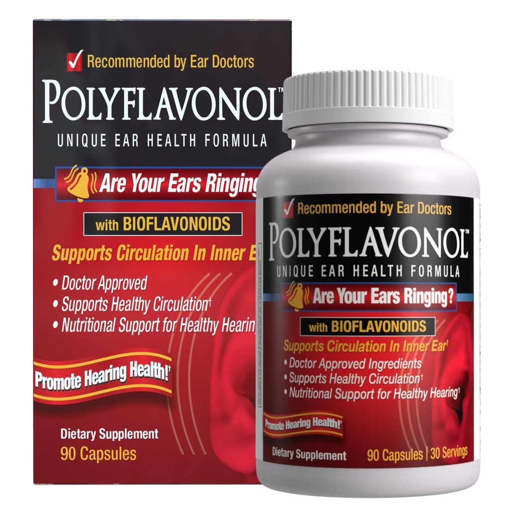 Bioflavonoids ile Polyflavonol, Tinnitus Relief, Unique Ear Health Formula, Ringing Ears Support, Supports Circulation in Inside Ear, Supports İşitme Health, 90 Capsule, 30 Hizmet