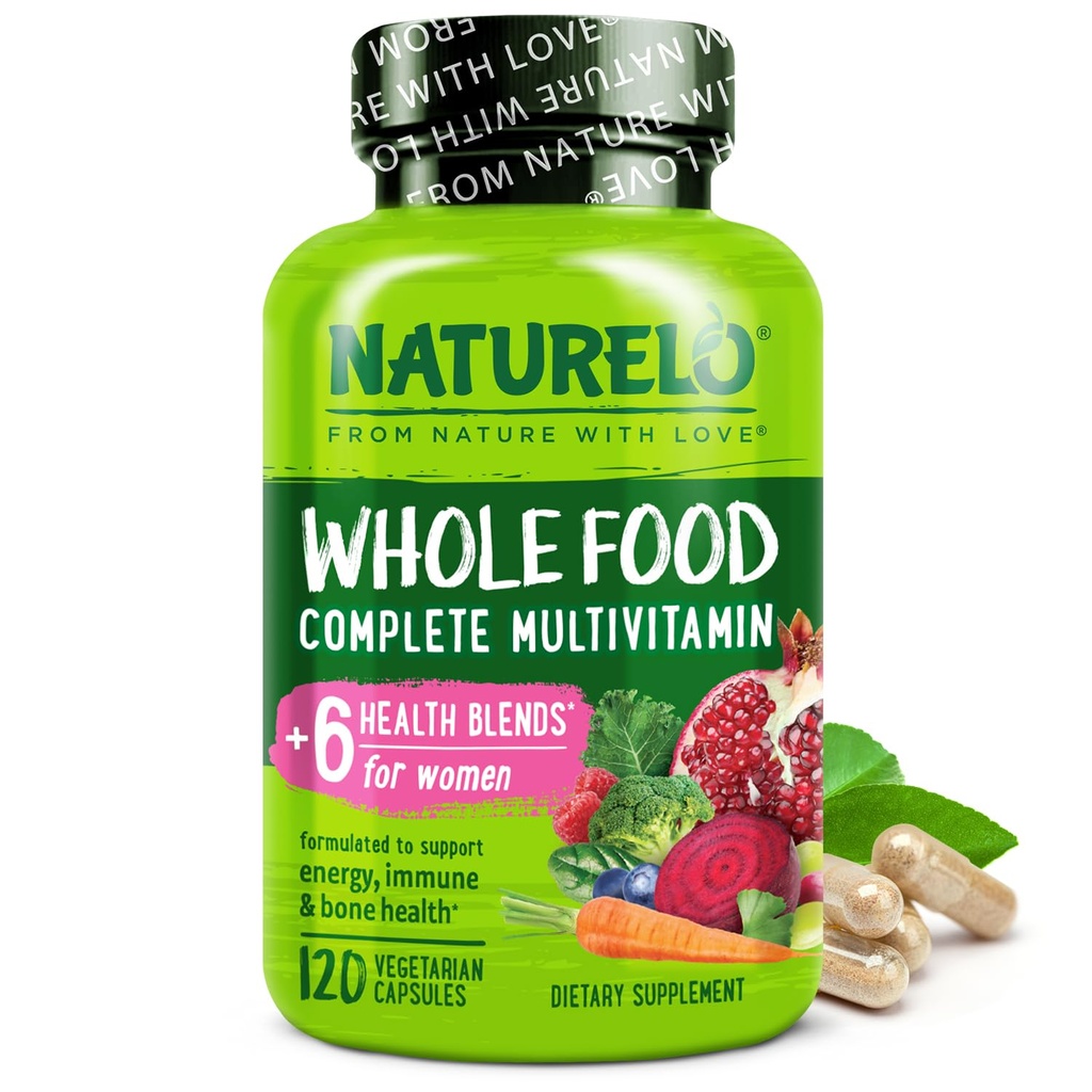 NATURELO Whole Food Multivitamin for Women - with Vitamins, Minerals, & Organic Extracts - Supplement for Energy and Heart Health - Non GMO - 120 Vegan Capsules