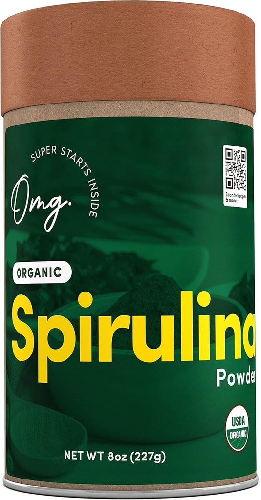OMG! Superfoods Organik Spirulina Toz - 100% Saf, USDA sertifikalı Organik - Demir, A & Vitamin B12. - 8 Ounces (1 Paket) ...