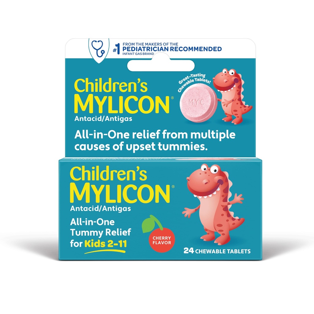 MYLICON Children's Tummy Relief for Kids, 24 Cherry Flavored Chewable Tablets