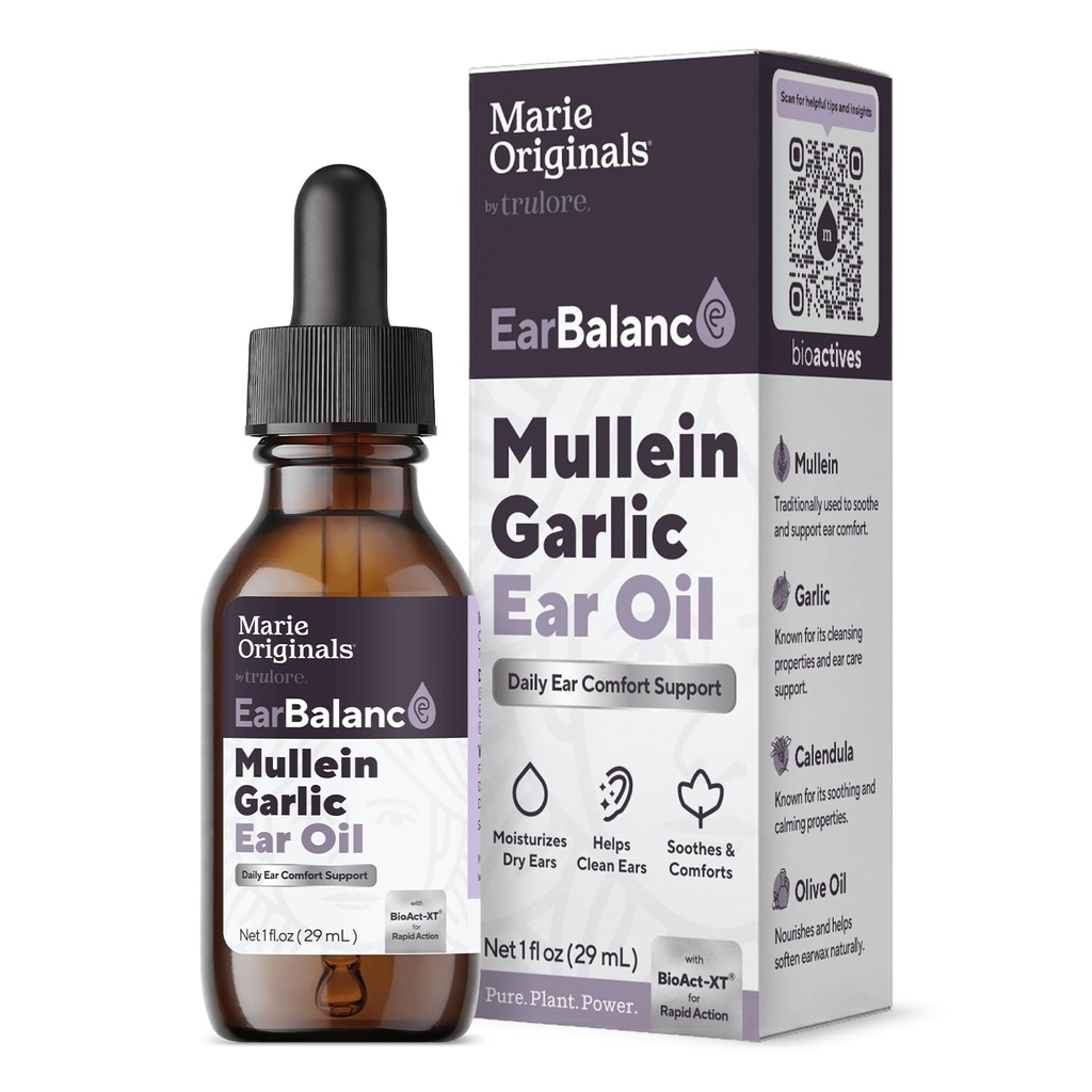 Marie Originals Natural Ear Oil Drops | Mullein Garlic Oil Ear Drops for Enfeksiyon Önleme, Herbal Ear Ache Drops for Yetişkinler, Çocuklar & Evcil hayvanlar, Soothes Ear Pain & Wax Removal, Earache Remedies (1 Pack)