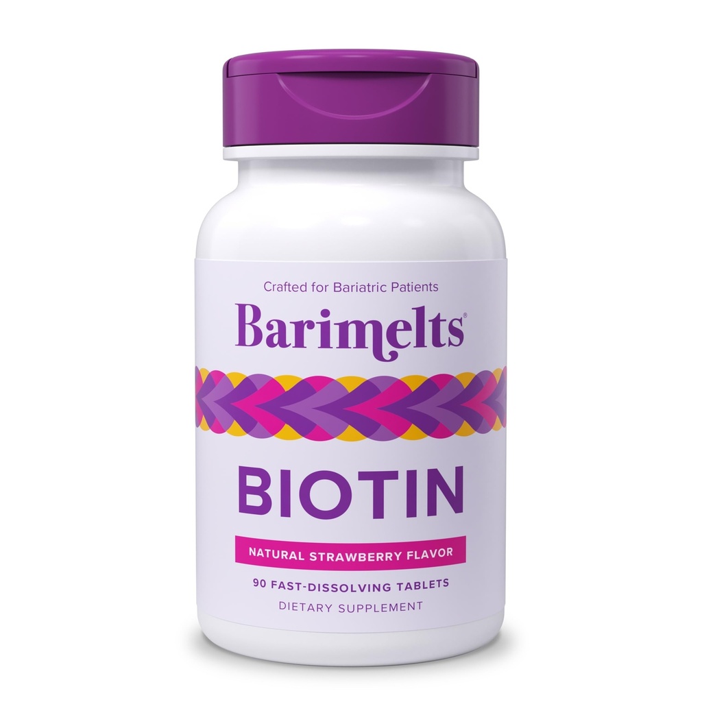 BariMelts Biotin 5000mcg, 90 Fast-Dis çözme Tabletleri (3-Month Supply), Kadınlar için Şeker Özgür Bariatrik Vitaminler, Doğal Strawberry Flavor