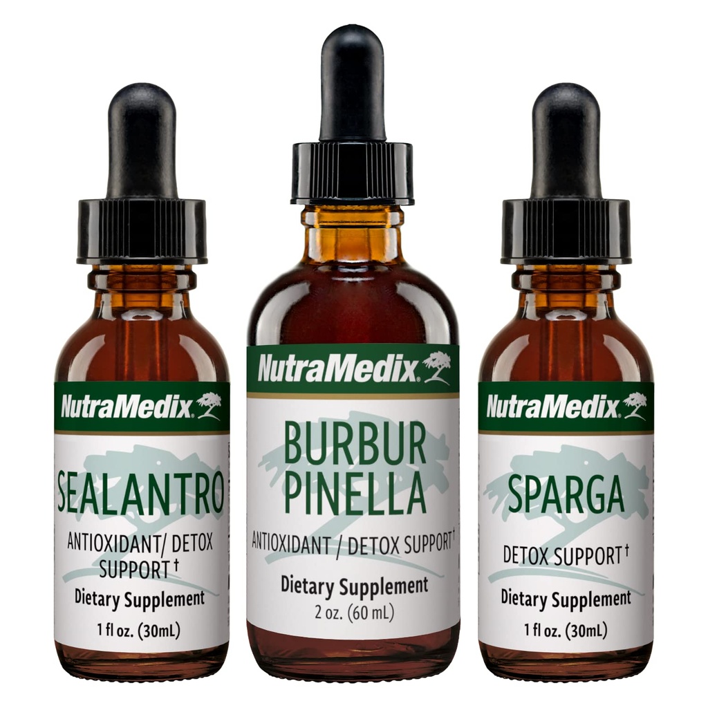 NutraMedix Detox Support Sche - Sealantro (Chlorella, Cilantro Leaf & Pacific Cold-Water Red Seaweed), Sparga (Astragalus) & Burbur Pinella Çevirileri - 3Piece Set