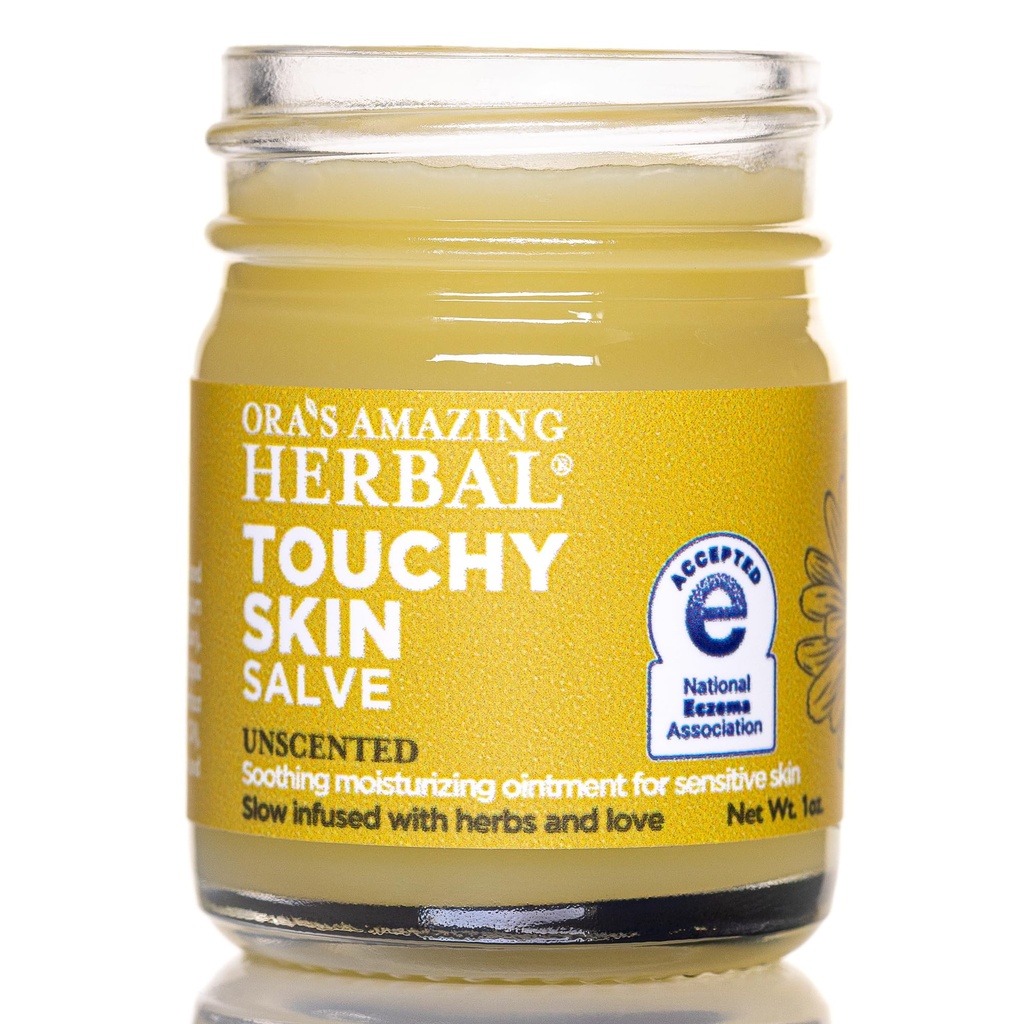 Ora's Amazing Herbal, Touchy Skin Salve, Eczema Cream Tedavisi, Çocuklar ve Yetişkinler için Anti-Itch Cream, Calendula Ointment for Natural Hassas, Fragrance Free, Kuru Skin Balm 1 oz Travel Boyut