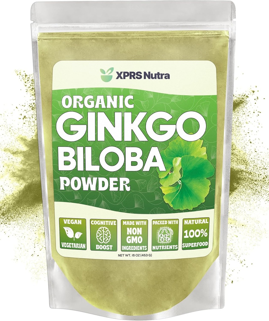 XPRS Nutra Organik G Biloba Toz - Cognition için Gingko Biloba Supplements - Vegan Dostu Ginkoba Biloba Organik - Immunity Boosting Ginkgo Biloba Toz (16 oz)
