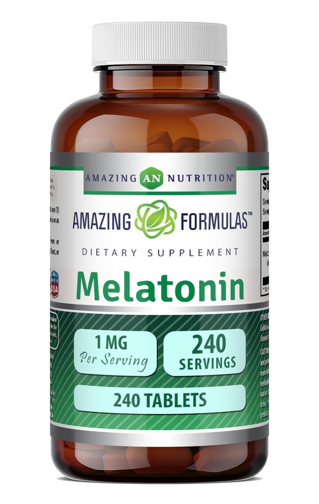Amazing Formulas Melatonin 1 Mg Tabletleri (Non GMO,Gluten Free) - Doğal Uyku Yardım Tamamının En İyi Seçimi - Calming ve Rahatlama Etkisi - 240 Tablet - Vejetaryen için Uygun