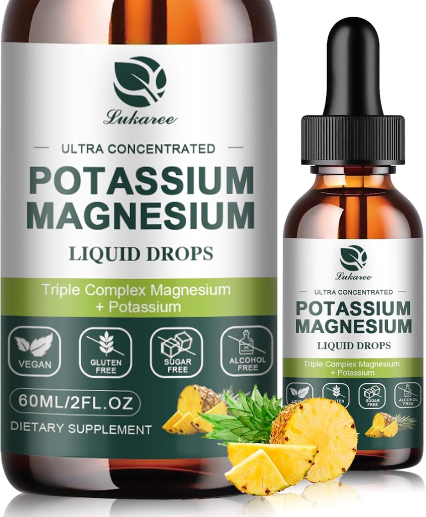 Potasyum Ek Magnezyum Supplement Sıvı w/Triple Kompleksi Glycinate & Pyum Plus Omega 3, Sea Moss, Black Seed, D3K2 & Steel for Zzz, Leg Cramps & Muscle-2 FL OZ Drop