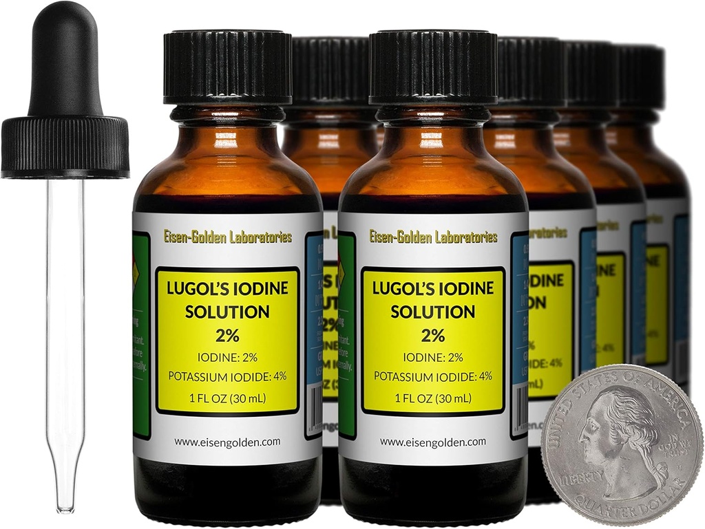 Lugol's Iodine / 2 Çözüm / 8 Oz in Eight Amber Glass Şişes / Free Droppers