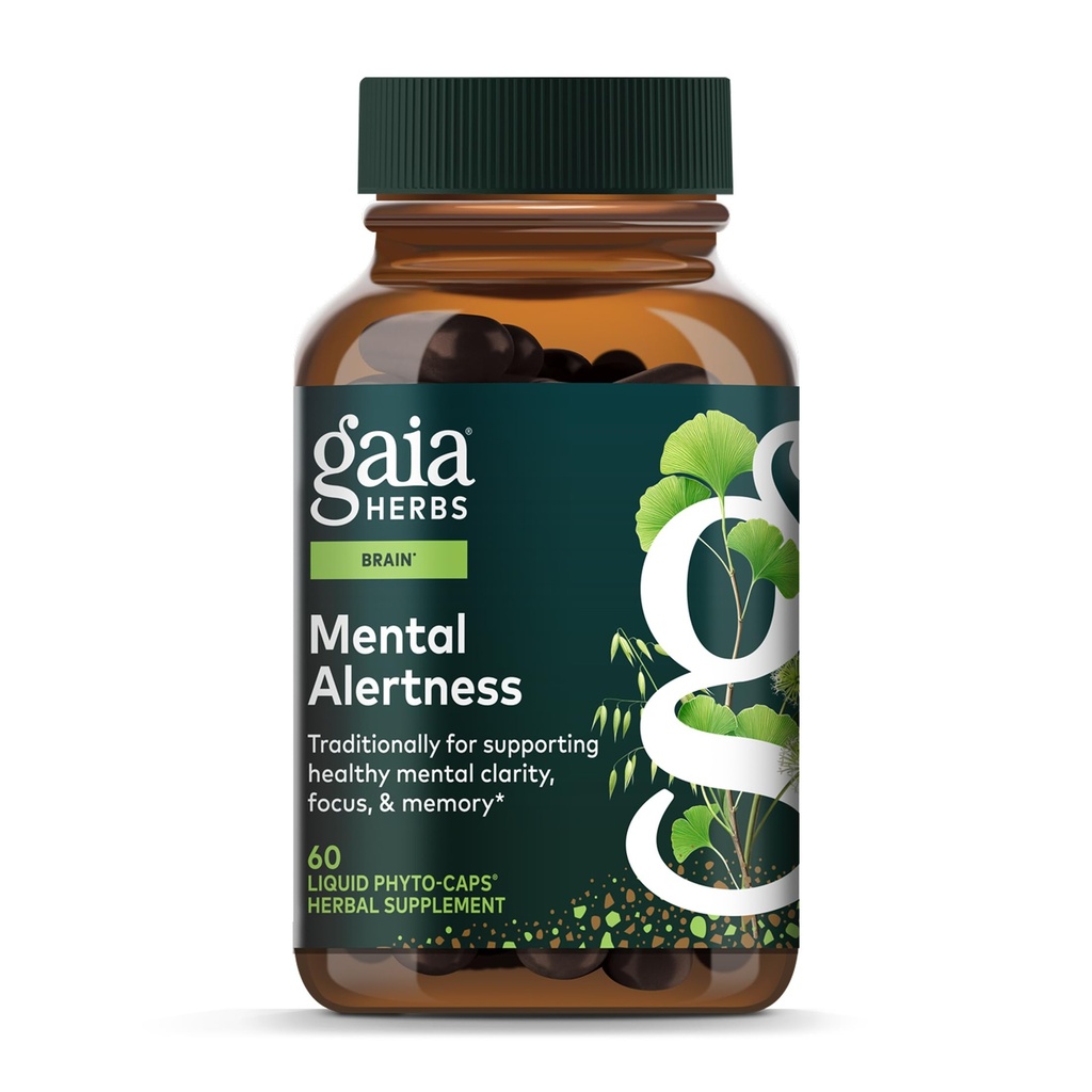 Gaia Herbs Ruh Uyarısı - Beyin Desteği Focus & Memory'a yardımcı olmak için Tamam * - Eleuthero, Ginkgo Leaf, Gotu Kola, Rosemary & Oats - 60 Vegan Sıvı Phyto-Capsules (15-Day Supply)