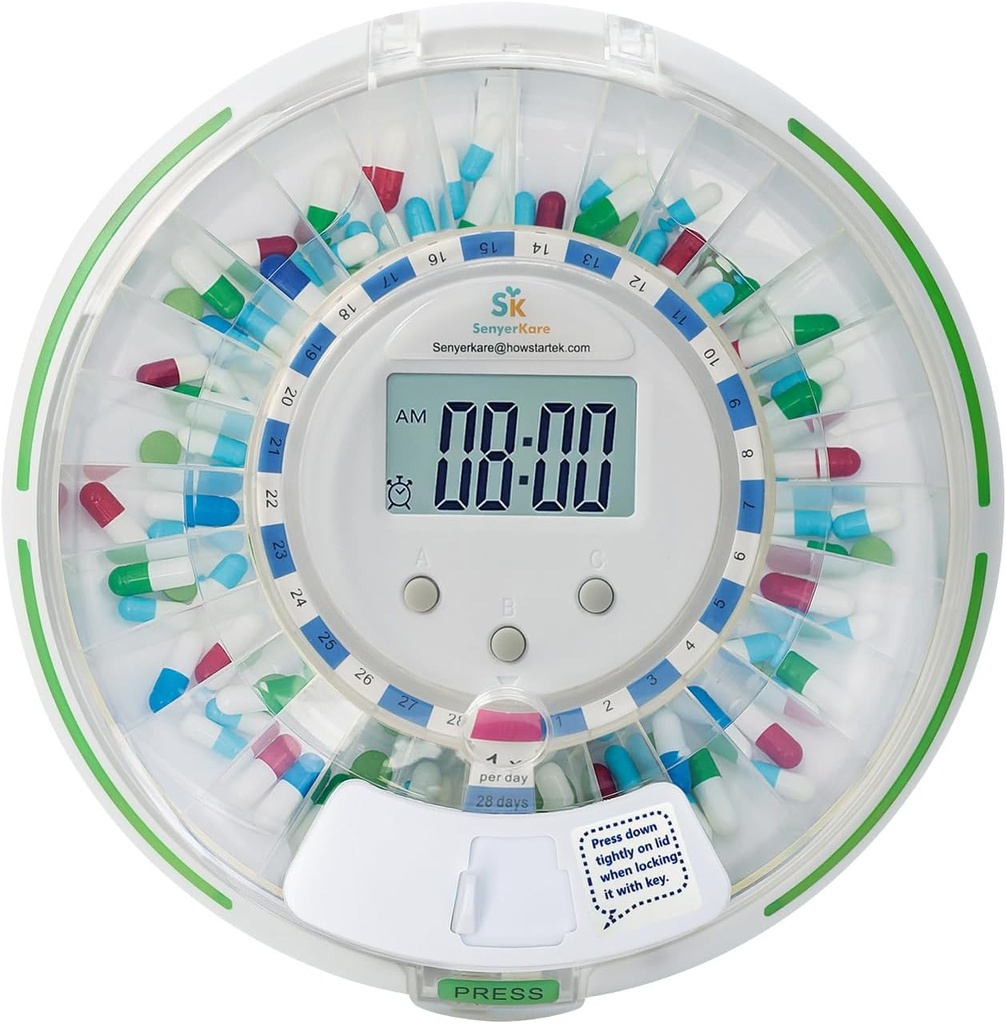 Otomatik Pill, Güvenlik Kilit, Flashing Light, Sound, Alarm, Vitaminler ve Tabletler Için 28 Günlük Elektronik İlaç Kaplaması 6 Times/Day, Easy Read Display, Clear Lid
