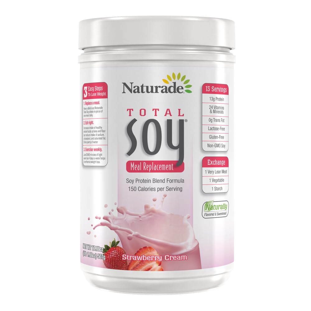 Naturade Total Soy Protein Toz - 13g protein & 150 Calories per Services-GMO Soy - 0g Trans Fat - Lactose & Gluten Free - Strawberry Creme (13 hizmet)