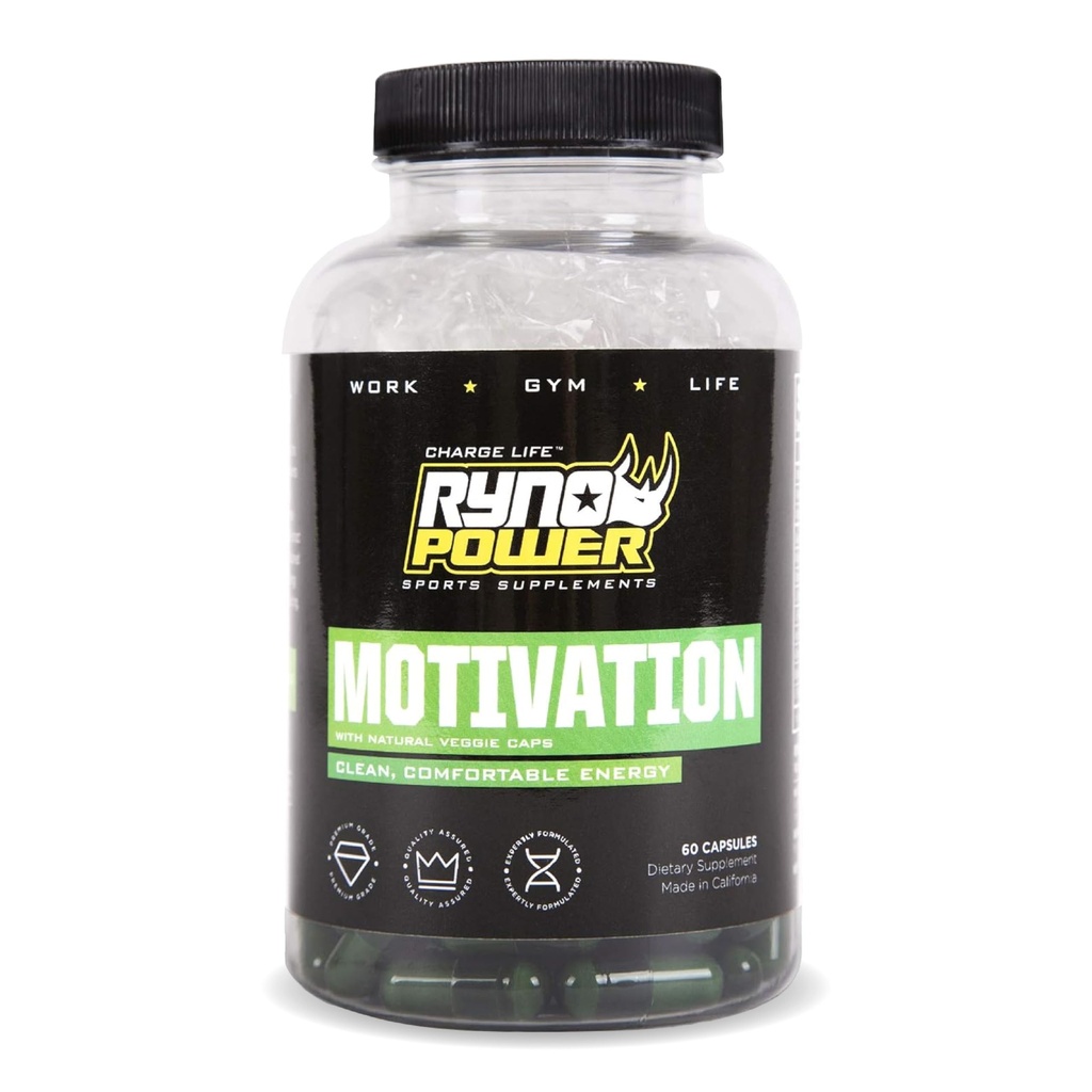 Ryno Power Motivasyon Pre-Workout Focus Energy Supplement Capsules (30 hizmet)