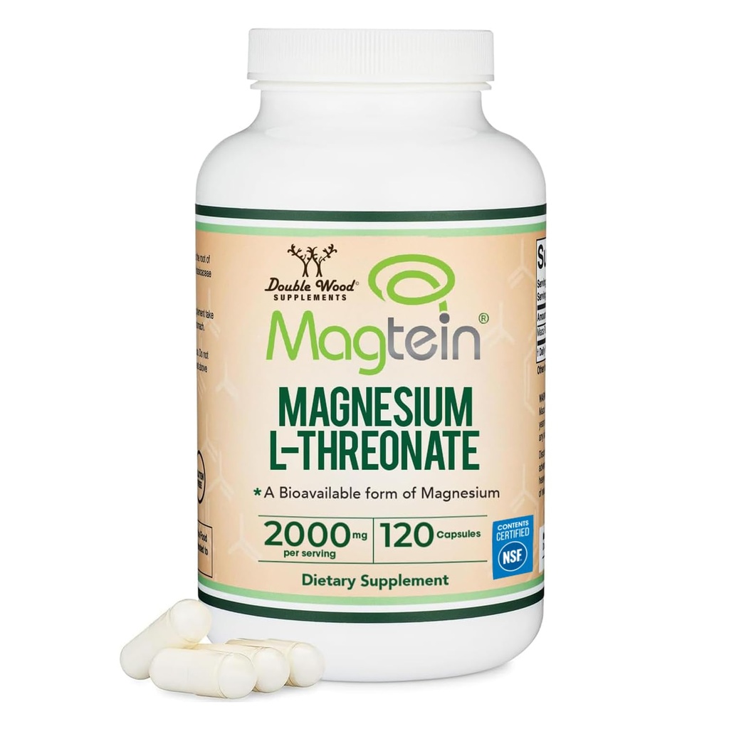 Magnezyum L Threonate, Magtein - NSF sertifikalı - Uyku ve Bilişsel Destek - Yüksek Absorpsiyon - Çoğu Bio kullanılabilir Magnezyum Formu - 2.000 mg - 120 Capsules